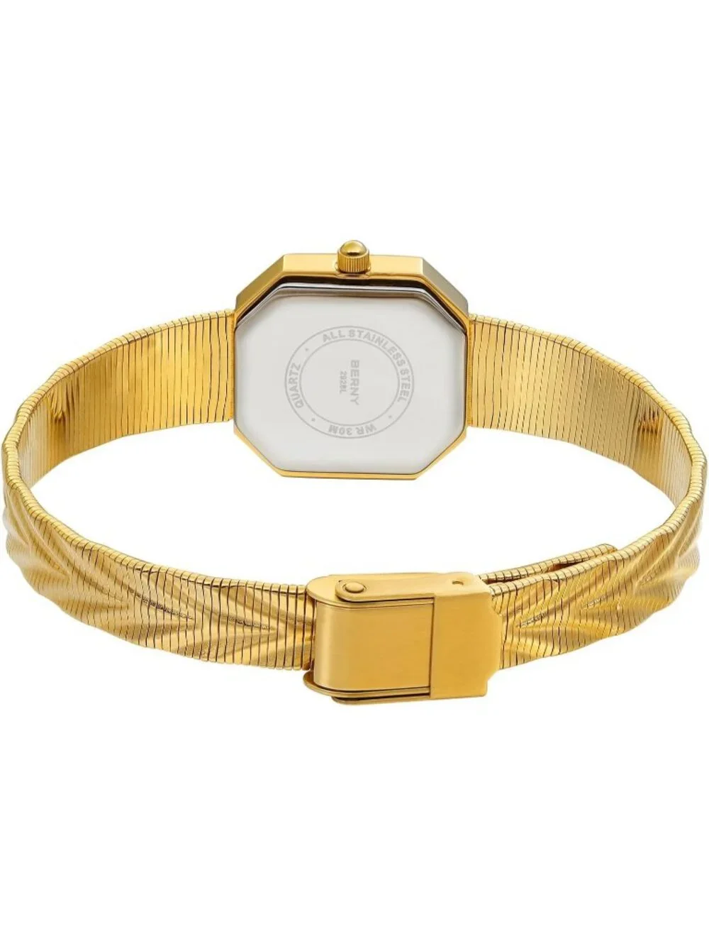 Women's Gold-Sunray Octagonal Case Waterproof Stainless Steel Luxury Wrist Watch